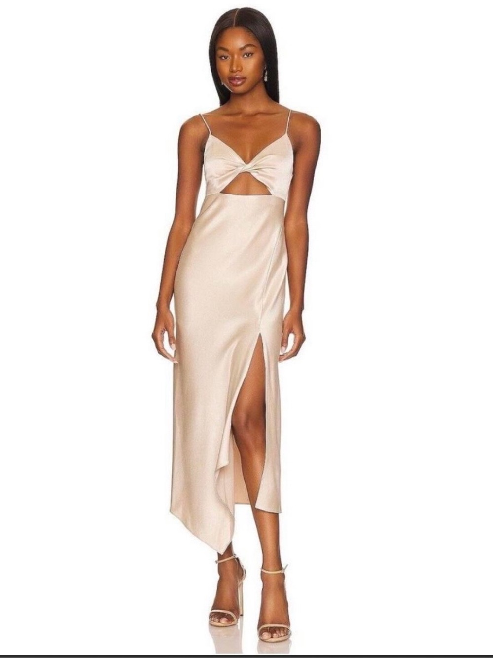 Alice & Olivia NWT Harmony Asymmetrical Midi Dress in Sand Size 2